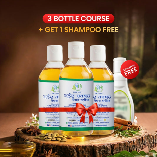 Anand Herbal Hair Transformation Pack - 3 Bottle Course + Free Shampoo